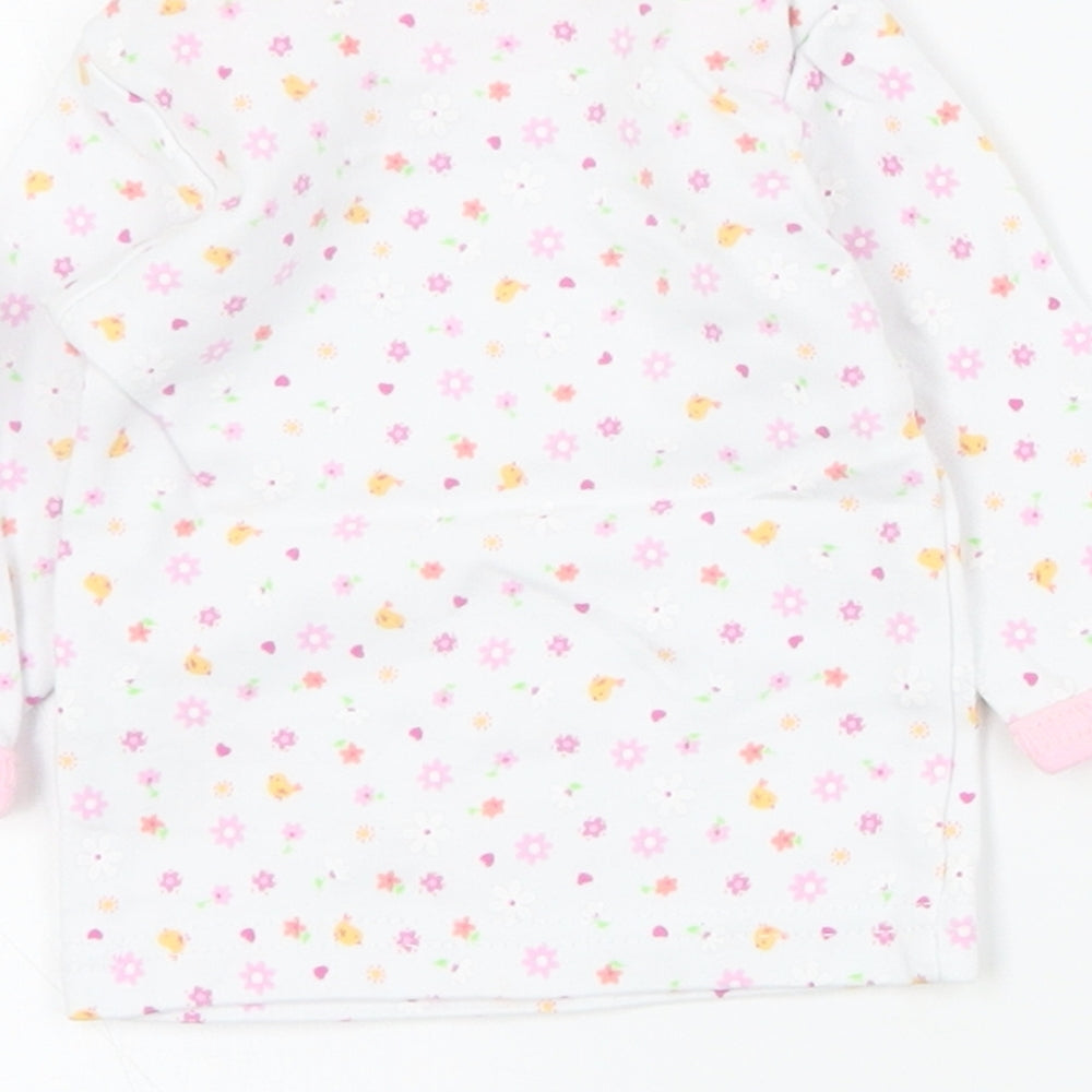 Pitter Patter Baby White Floral Cotton Basic T-Shirt Size 0-3 Months Round Neck Pullover