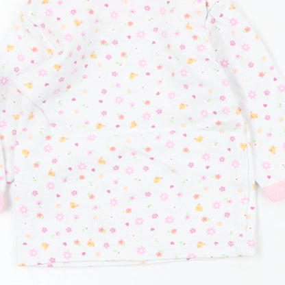 Pitter Patter Baby White Floral Cotton Basic T-Shirt Size 0-3 Months Round Neck Pullover