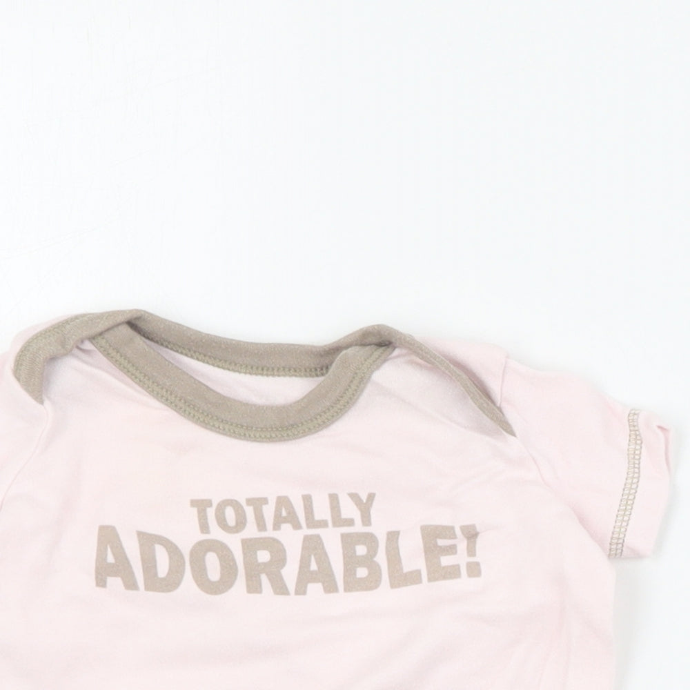 Matalan Baby Pink  Cotton Basic T-Shirt Size 0-3 Months Round Neck Pullover - Slogan