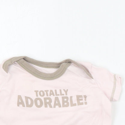 Matalan Baby Pink  Cotton Basic T-Shirt Size 0-3 Months Round Neck Pullover - Slogan