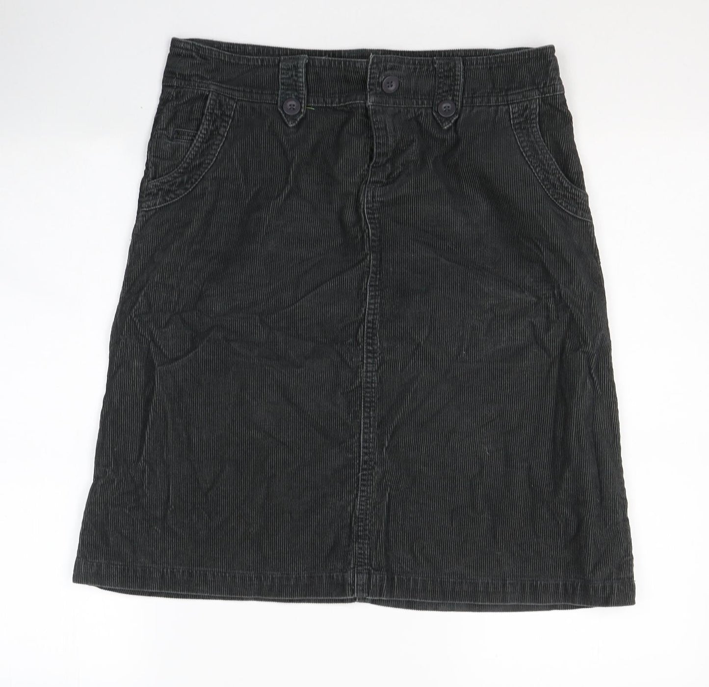 New Look Womens Black  Cotton A-Line Skirt Size 10   Button