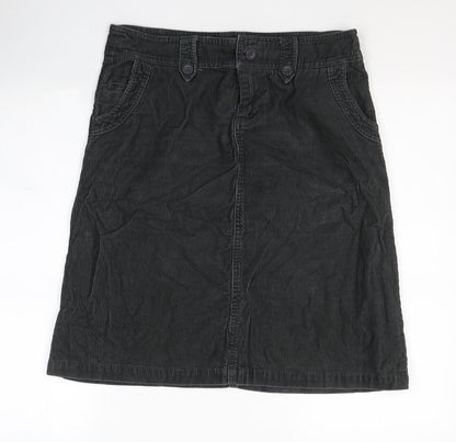 New Look Womens Black  Cotton A-Line Skirt Size 10   Button
