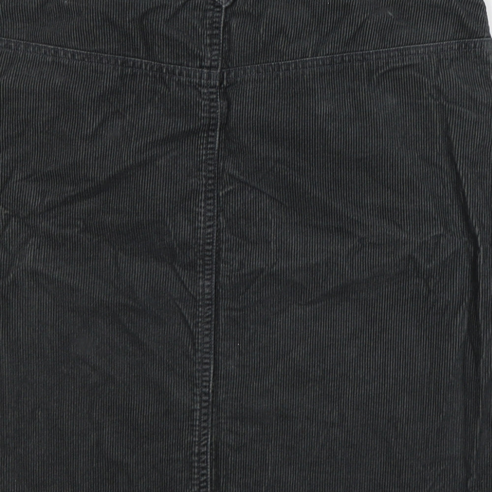 New Look Womens Black  Cotton A-Line Skirt Size 10   Button
