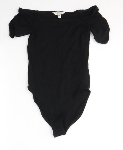 Miss Selfridge Womens Black  Cotton Bodysuit One-Piece Size 8  Button