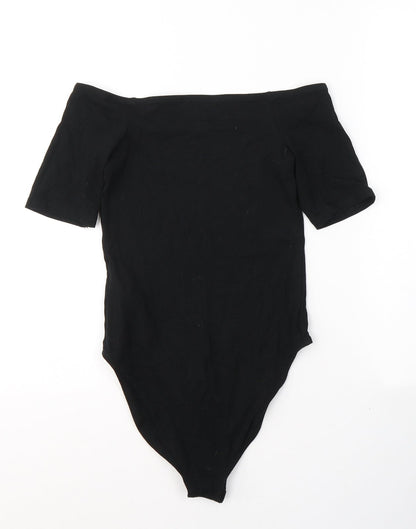 Miss Selfridge Womens Black  Cotton Bodysuit One-Piece Size 8  Button