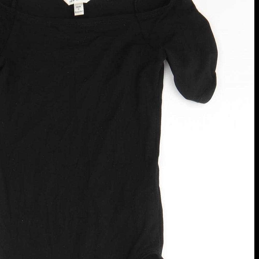 Miss Selfridge Womens Black  Cotton Bodysuit One-Piece Size 8  Button