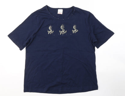 Womens UK Size M Anne De Lancay Blue Basic T-Shirt