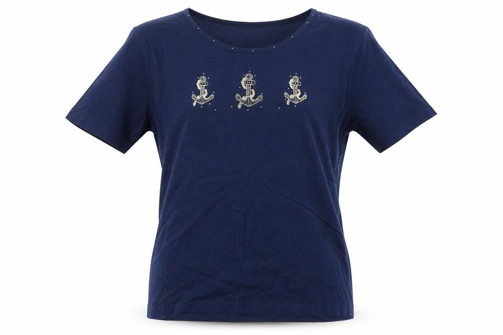 Womens UK Size M Anne De Lancay Blue Basic T-Shirt