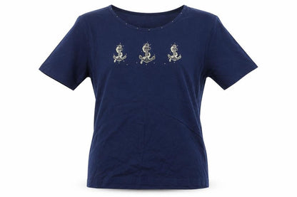 Womens UK Size M Anne De Lancay Blue Basic T-Shirt