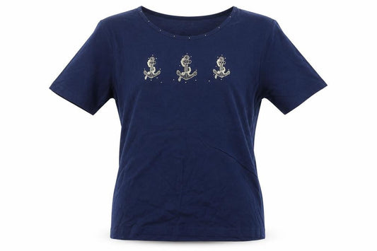 Womens UK Size M Anne De Lancay Blue Basic T-Shirt