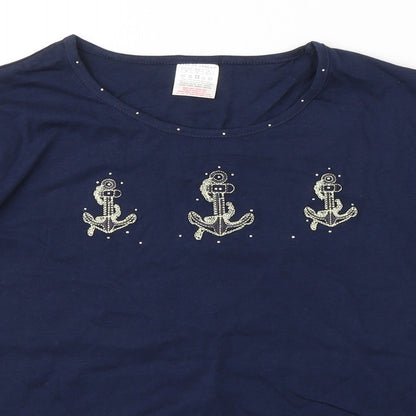 Womens UK Size M Anne De Lancay Blue Basic T-Shirt