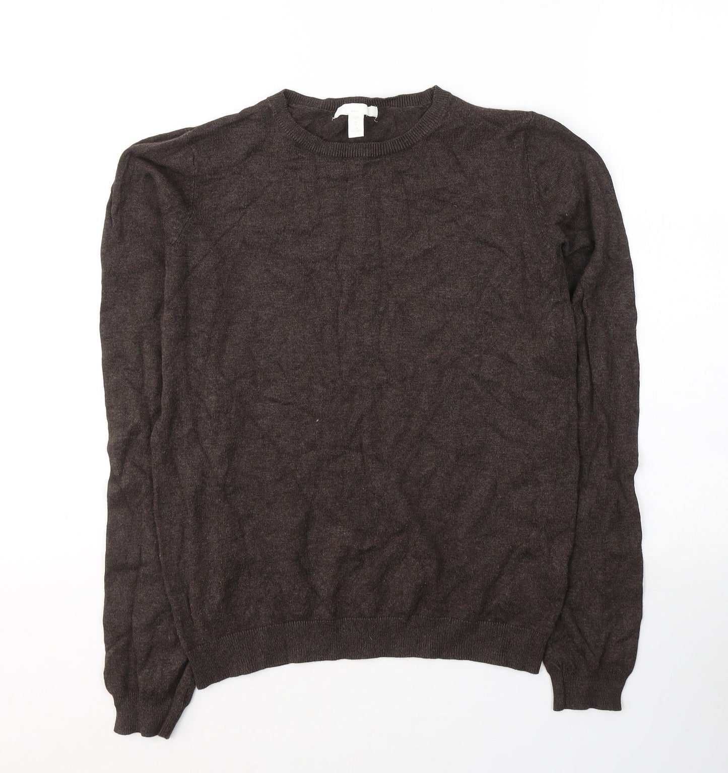 H&M Mens Brown Round Neck  Viscose Pullover Jumper Size S