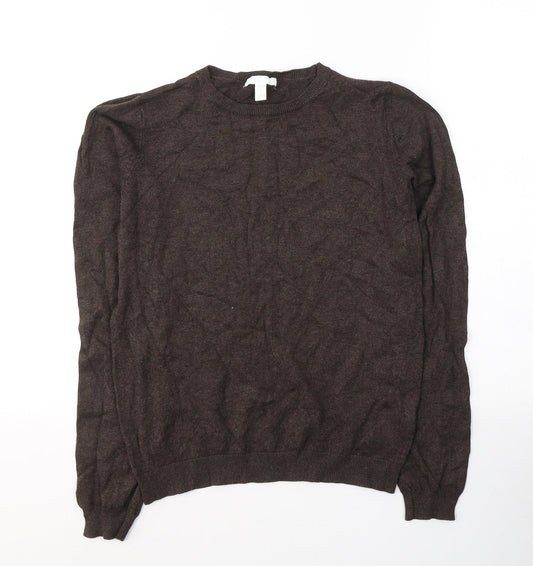 H&M Mens Brown Round Neck  Viscose Pullover Jumper Size S