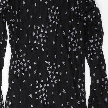 Topshop Womens Black Geometric Polyester Mini  Size 8  Round Neck Zip