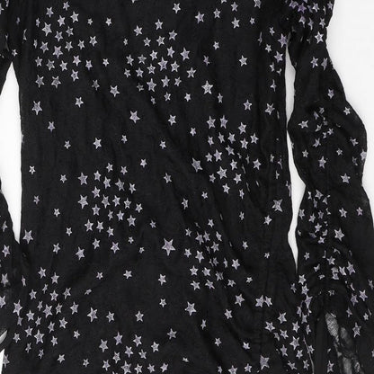 Topshop Womens Black Geometric Polyester Mini  Size 8  Round Neck Zip