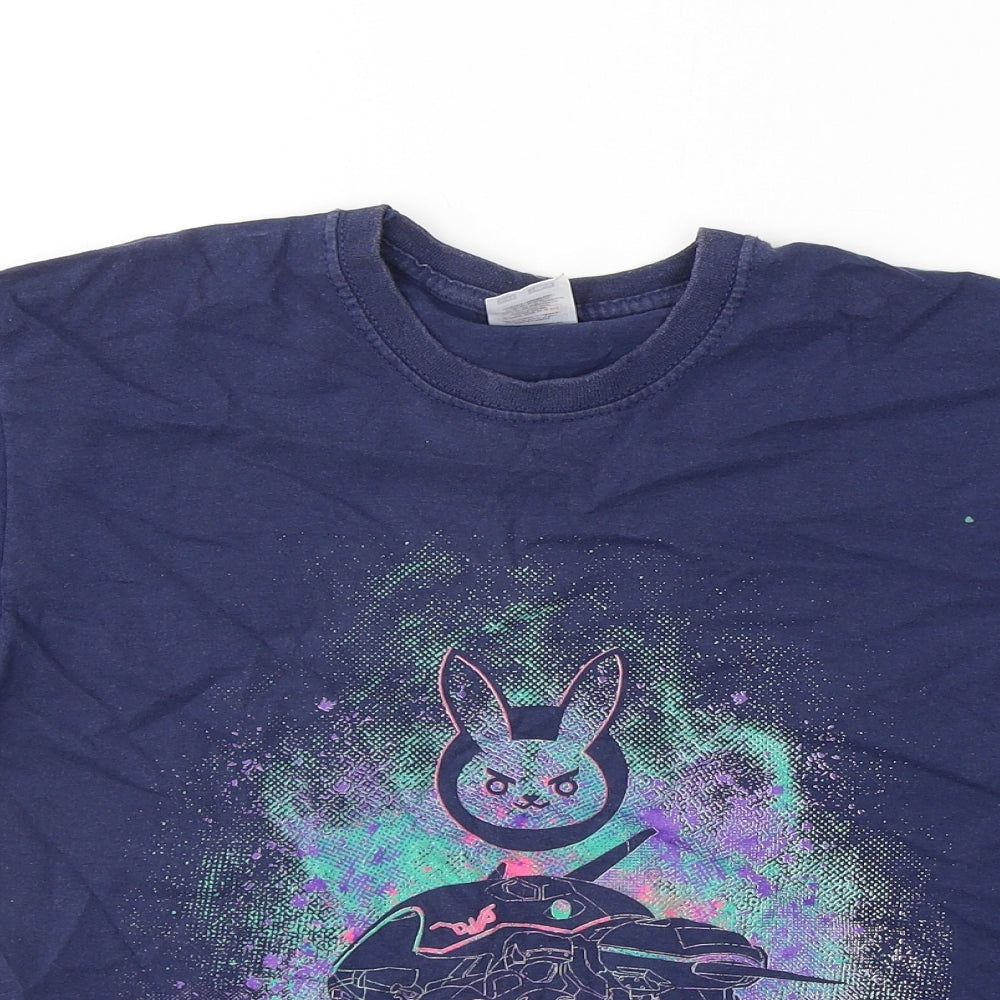 Fruit of the Loom Boys Blue  Cotton Basic T-Shirt Size 9-10 Years Round Neck Pullover - Crazy Bunny