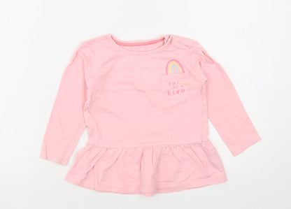 Lullaby Girls Pink  Cotton Basic T-Shirt Size 12-18 Months Roll Neck