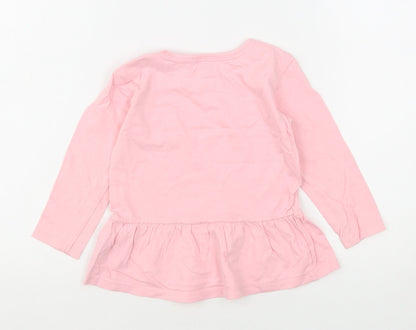 Lullaby Girls Pink  Cotton Basic T-Shirt Size 12-18 Months Roll Neck