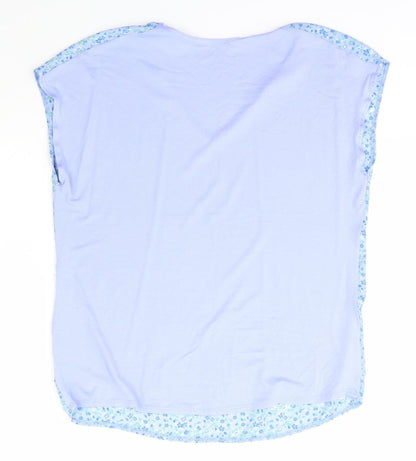 Dunnes Stores Womens Blue Floral Viscose Basic T-Shirt Size S V-Neck