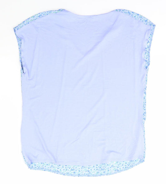 Dunnes Stores Womens Blue Floral Viscose Basic T-Shirt Size S V-Neck