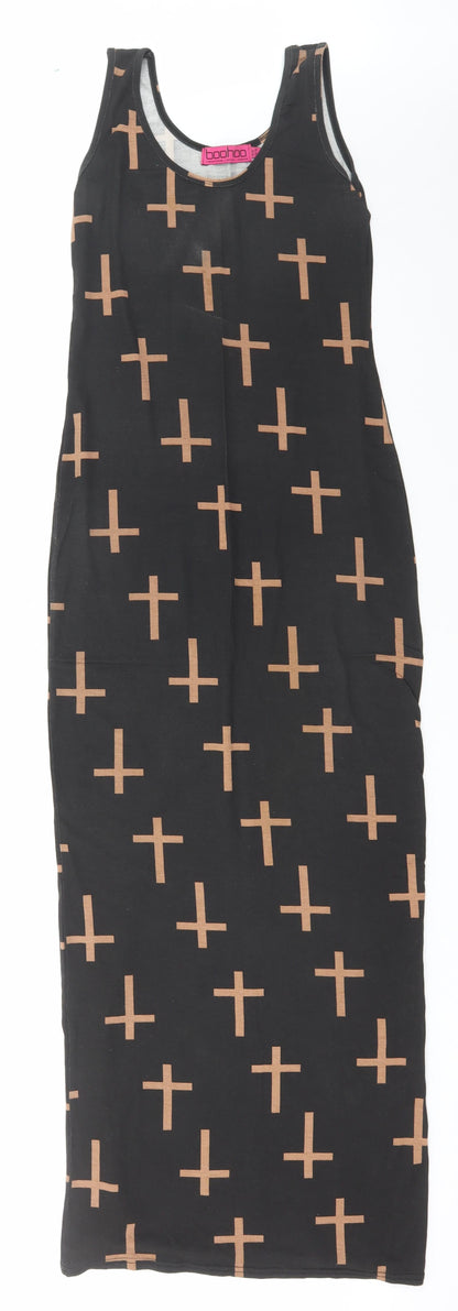 Boohoo Womens Brown Geometric Viscose Bodycon  Size 10  Scoop Neck Pullover