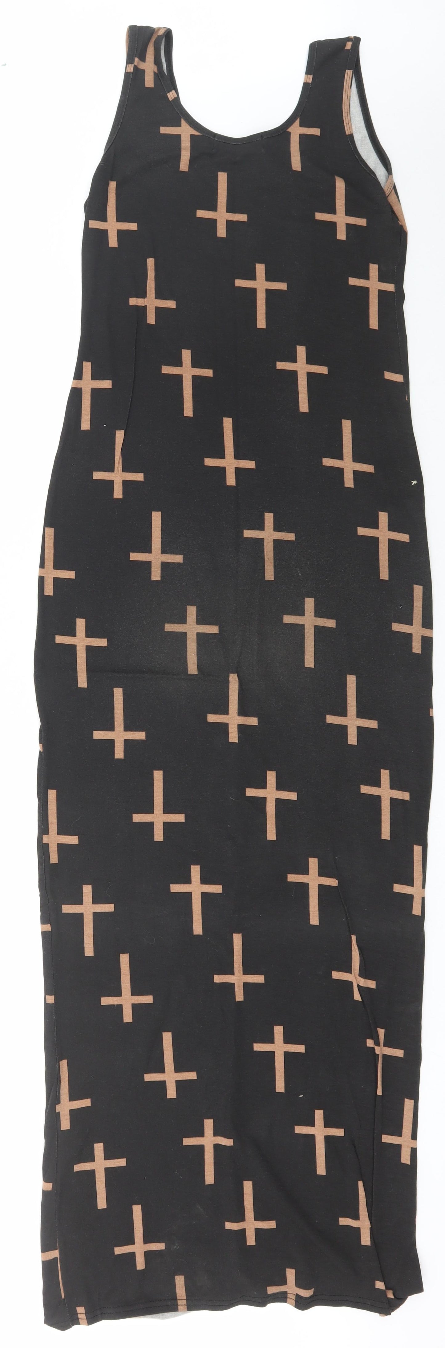 Boohoo Womens Brown Geometric Viscose Bodycon  Size 10  Scoop Neck Pullover