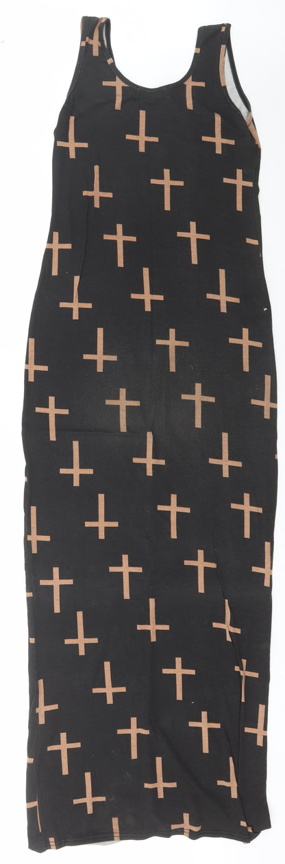 Boohoo Womens Brown Geometric Viscose Bodycon  Size 10  Scoop Neck Pullover