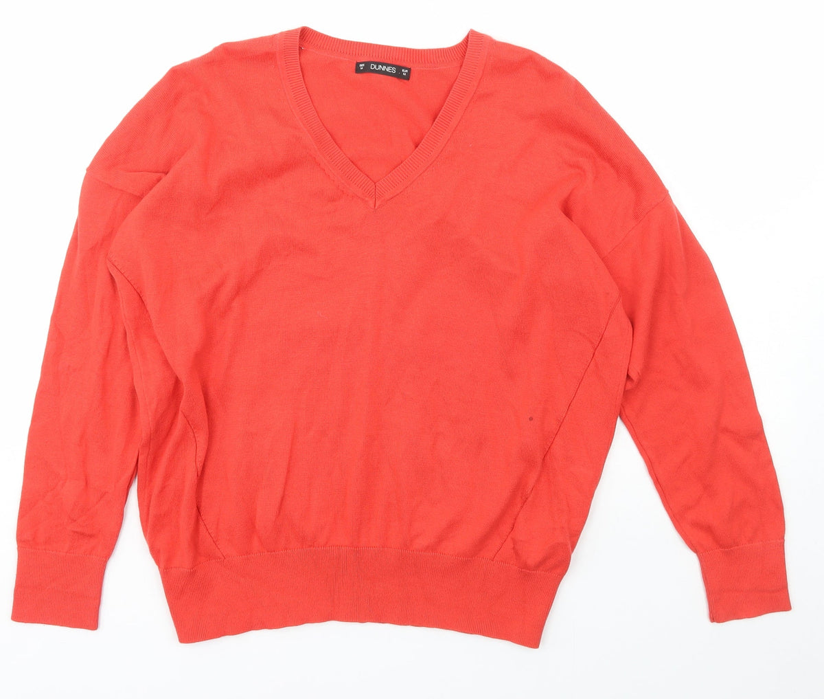 Dunnes Womens Red V-Neck  Cotton Pullover Jumper Size M
