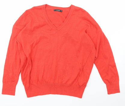 Dunnes Womens Red V-Neck  Cotton Pullover Jumper Size M