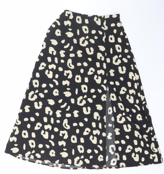 SheIn Womens Black Animal Print Polyester A-Line Skirt Size S   Zip
