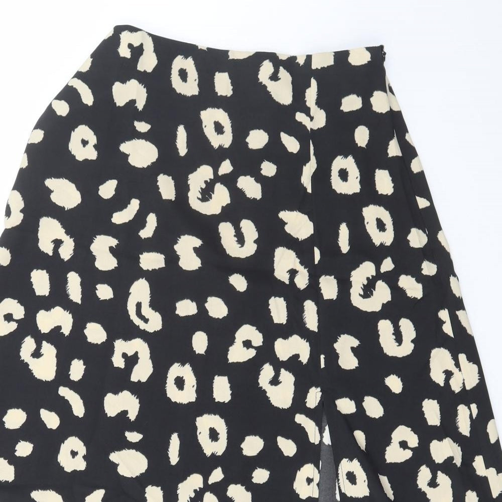 SheIn Womens Black Animal Print Polyester A-Line Skirt Size S   Zip
