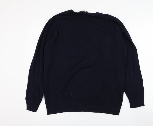 Trutex Mens Blue V-Neck  Cotton Pullover Jumper Size L