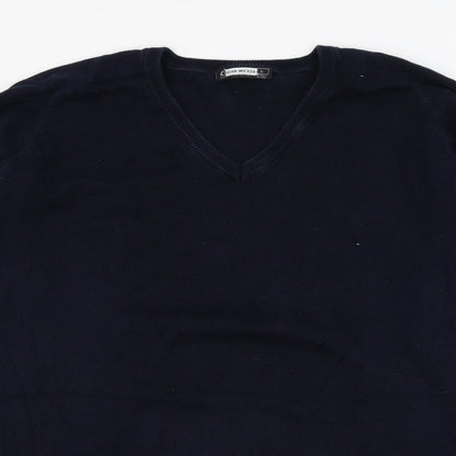 Trutex Mens Blue V-Neck  Cotton Pullover Jumper Size L