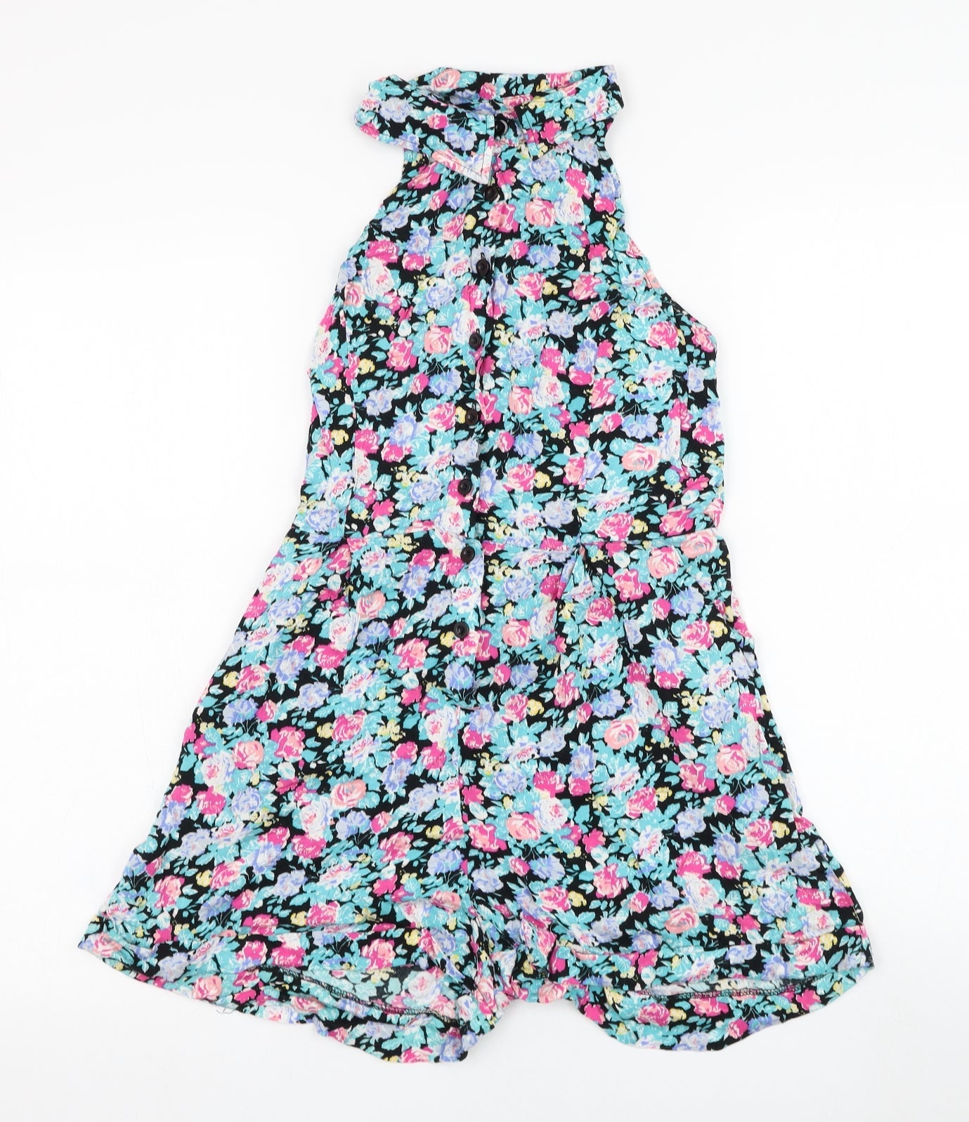 Pins & Needles Womens Black Floral Polyester Playsuit One-Piece Size S L3 in Button