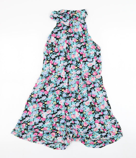 Pins & Needles Womens Black Floral Polyester Playsuit One-Piece Size S L3 in Button