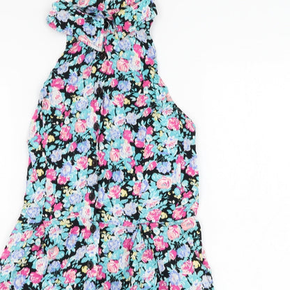 Pins & Needles Womens Black Floral Polyester Playsuit One-Piece Size S L3 in Button