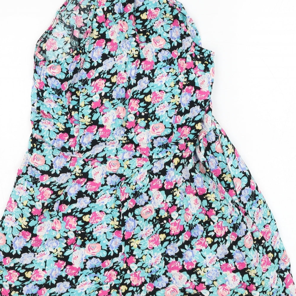 Pins & Needles Womens Black Floral Polyester Playsuit One-Piece Size S L3 in Button