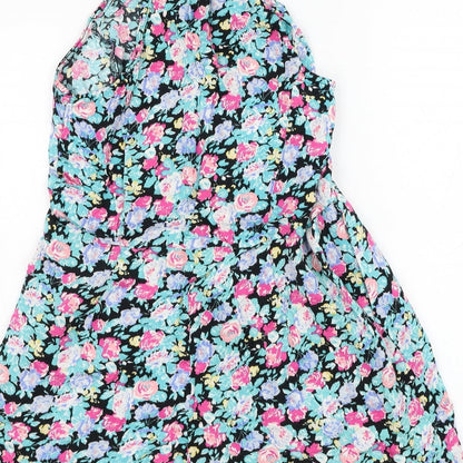 Pins & Needles Womens Black Floral Polyester Playsuit One-Piece Size S L3 in Button