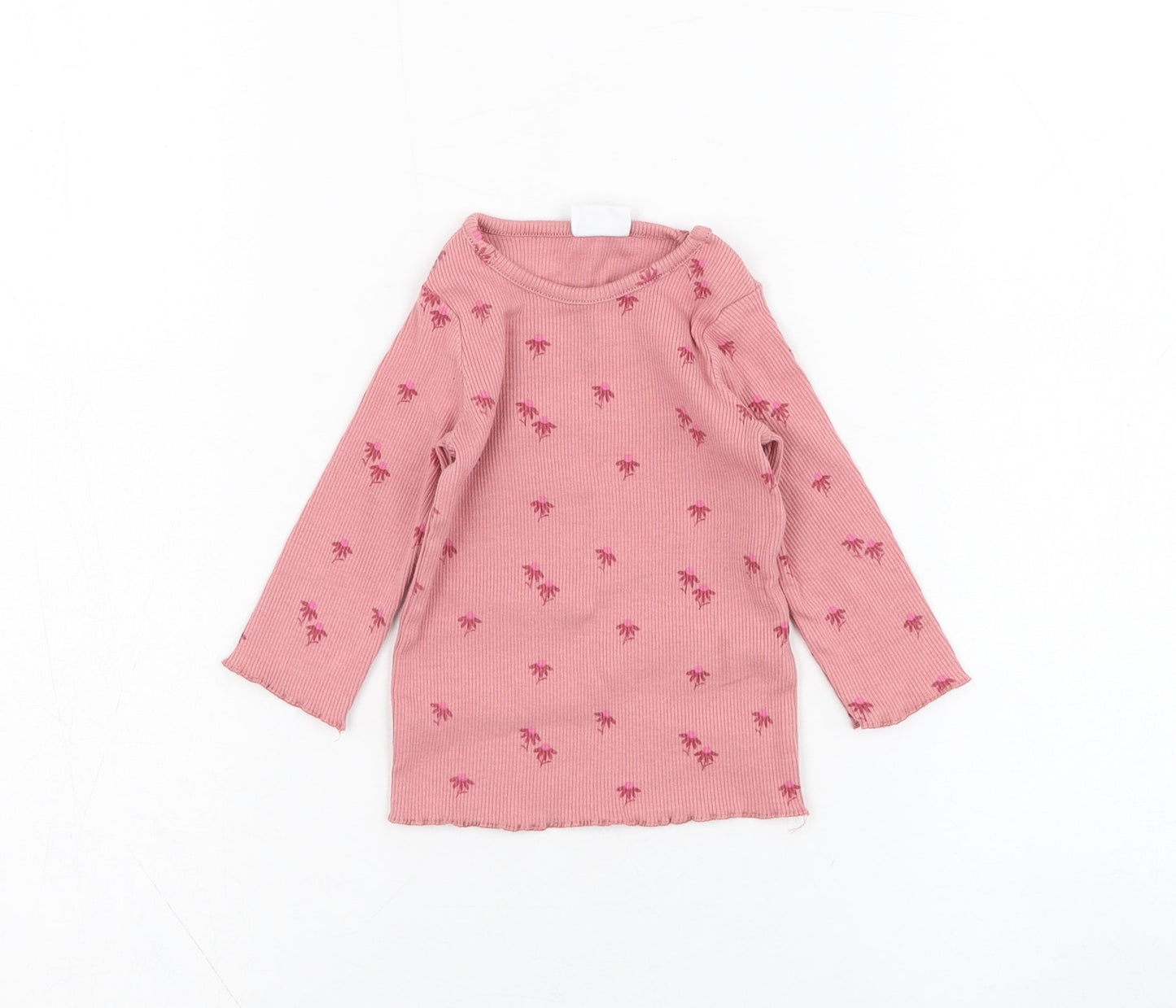 F&F Girls Pink Floral Cotton Basic T-Shirt Size 0-3 Months Round Neck Pullover