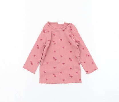 F&F Girls Pink Floral Cotton Basic T-Shirt Size 0-3 Months Round Neck Pullover
