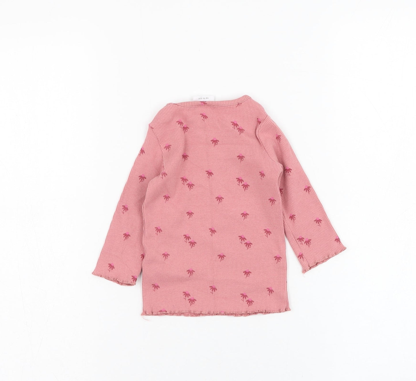 F&F Girls Pink Floral Cotton Basic T-Shirt Size 0-3 Months Round Neck Pullover