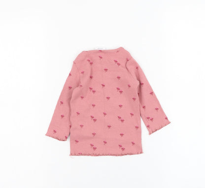 F&F Girls Pink Floral Cotton Basic T-Shirt Size 0-3 Months Round Neck Pullover