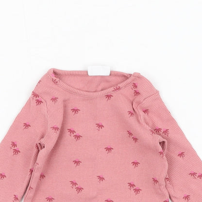 F&F Girls Pink Floral Cotton Basic T-Shirt Size 0-3 Months Round Neck Pullover