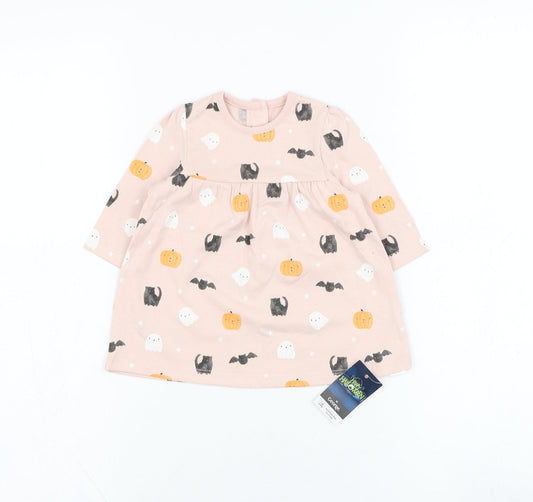 George Girls Pink  Cotton Skater Dress  Size 0-3 Months  Round Neck Pullover - Halloween