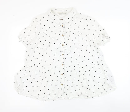 F&F Womens White Polka Dot Viscose Basic Button-Up Size 10 Collared