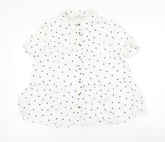 F&F Womens White Polka Dot Viscose Basic Button-Up Size 10 Collared