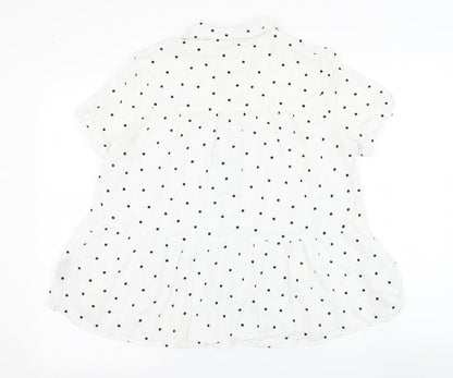 F&F Womens White Polka Dot Viscose Basic Button-Up Size 10 Collared