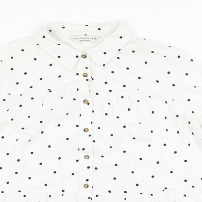 F&F Womens White Polka Dot Viscose Basic Button-Up Size 10 Collared