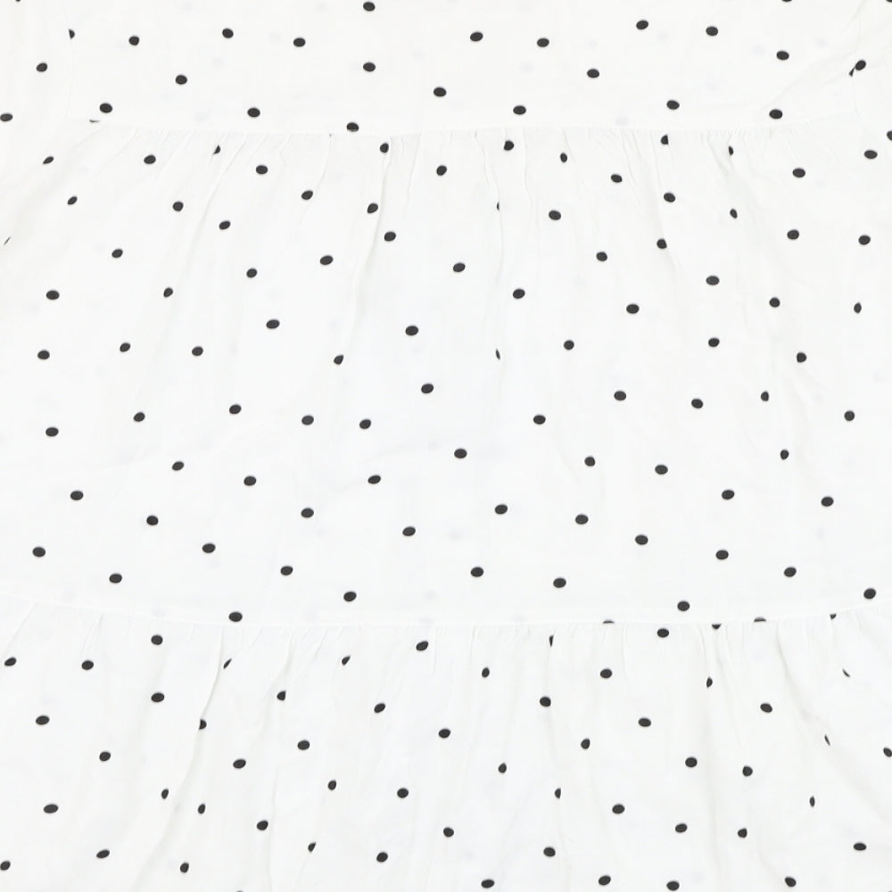 F&F Womens White Polka Dot Viscose Basic Button-Up Size 10 Collared