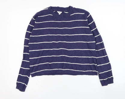 Pepe Jeans Womens Black Round Neck Striped Cotton Pullover Jumper Size S
